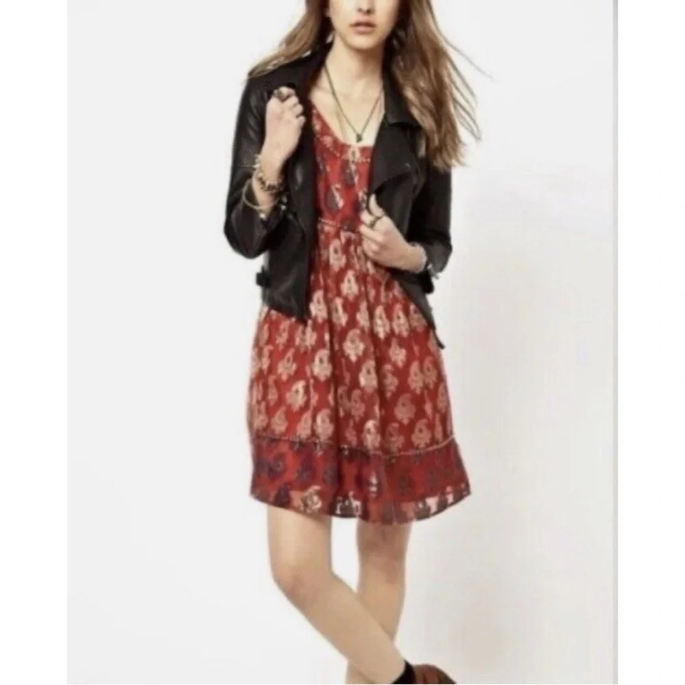 Free People Mini Dress Red Bronze Metallic Sleeveless Dress NWT SZ 4 - Picture 3 of 14